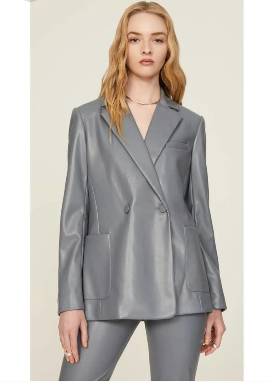 Jonathan Simkhai Nisha grey double breasted vegan leather blazer Size XS womens